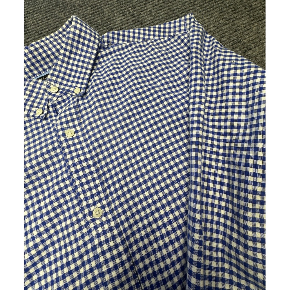 Banana Republic Oxford Shirt Mens L Blue Gingham Slim Fit Tall
